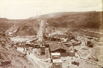 View of Premier Diamond Mine. Overhead view of the Premier Diamond Mine, showing labourers busy at