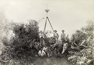 Berbam base line survey team. Trigonometrical beacon of a British survey team at 'South Base