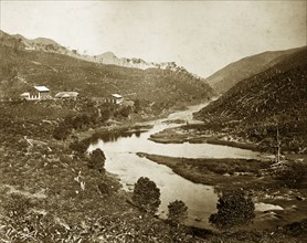 Dickoya Valley, Ceylon. View along the river in the Dickoya Valley. Ceylon (Sri Lanka), circa 1885
