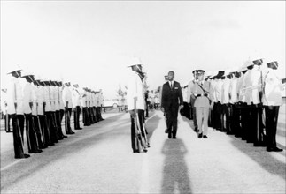 Sir Winston Scott inspects recruits. Sir Winston Scott (1900-1976), the first Barbadian Governor