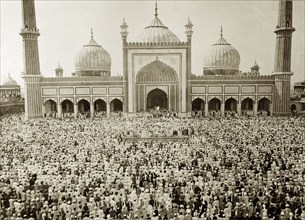 Muslims at the Jama Masjid, Delhi. Thousands of Muslims gather outside the Jama Masjid, the largest
