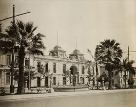 Municipal building in Lima, Peru. View across a street to a colonial-style municipal building in