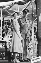 Queen Elizabeth II and the Duke of Edinburgh in Aden, 1954. Queen Elizabeth II and the Duke of