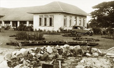 Lagos Club building, Nigeria. View of the Lagos Club building surrounded by orderly gardens. Lagos,