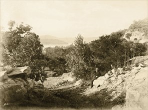 Hawkesbury River, Australia. View of the Hawkesbury River. New South Wales, Australia, circa 1885.,