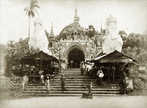 The Shwe Dagon Pagoda. Steps leading up to the main, southern entrance to the Buddist shrine of