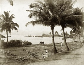 The harbour at Port Blair. A quiet harbourside scene at Port Blair. Andaman Islands, India, circa