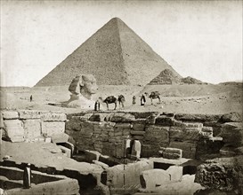 The Sphinx, circa 1900. South easterly view of the Giza plateau showing one of the pyramids and the