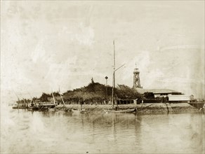 Entrance to the Suez Canal. Entrance to the Suez Canal. Suez, Egypt, circa 1890. Suez, Suez, Egypt,