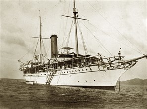 RIMS 'Investigator' at sea. RIMS 'Investigator', a naval steamer, floats in anchorage at sea. An