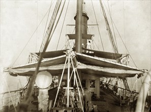 On board RIMS 'Investigator'. View across the deck of RIMS 'Investigator', a naval steamer