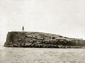 Little Quoin Island, Persian Gulf. View of a headland on Little Quoin Island, taken from a naval
