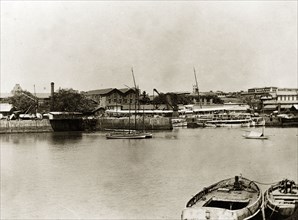 RIMS dockyard in Bombay. Boats moored in the harbour of a government dockyard belonging to the