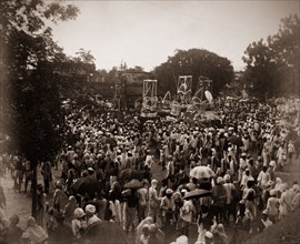 A Muharram processional in Bengal. A religious parade, possibly a Muharram procession. Bengal,