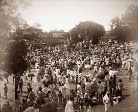 A parade in Bengal. A religious parade, possibly a Muharram procession. Bengal, India, circa 1890.,