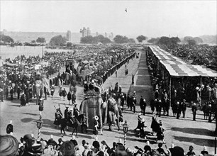 State entry procession at the Coronation Durbar. Crowds line the streets to watch the state entry
