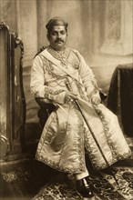 Gaekwar of Baroda. Studio portrait of Sir Sayaji Rao III (1863-1939), Gaekwar of Baroda, dressed in