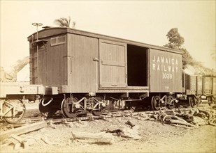 Jamaica Railway box wagon. An box railway wagon inscribed 'Jamaica Railway 1039', sits on rails at