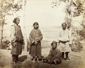 Four Bhotias. Outdoors portrait of four Bhotias in traditional dress: people from one of the