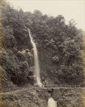 Victoria Falls, Darjeeling. A narrow cascade of water at Victoria Falls tumbles down a heavily