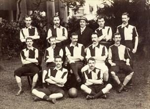 Dalhousie football team. Group portrait of a European football team, dressed in full strip at