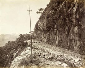 Colombo to Kandy railway. A stretch of track clings to the mountainside on the Colombo to Kandy