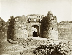Gateway to the Purana Kila. Stone buttresses fortify the gateway to the Purana Kila (Old Fort). New