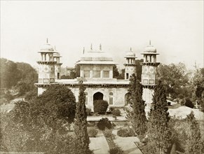 Itmad-Ud-Daulah's tomb, circa 1885. Exterior view of Itmad-Ud-Daulah's tomb, a 17th century Mughal