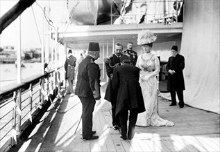 Farewells at Port Said. King George V (r.1910-36) accepts farewells from an unidentified official
