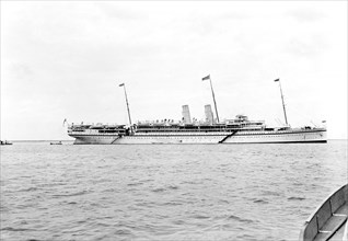 Royal yacht HMS Medina. HMS Medina, sailing off shore near Aden. The steamer was fitted out as a