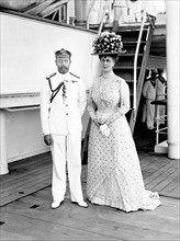 King George V and Queen Mary. Portrait of King George V (r.1910-36) and Queen Mary, pictured aboard