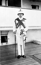The Duke of Teck. Portrait of the Duke of Teck (1868-1927), pictured in uniform on the deck of HMS