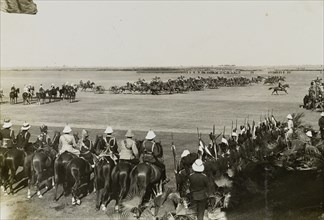 The Royal Horse Artillery. A section of the Royal Horse Artillery gallops past spectators during a