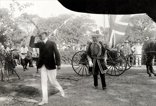 A Basuto chief visits the Duke of Connaught. One of several Basuto chiefs arrives at a reception to