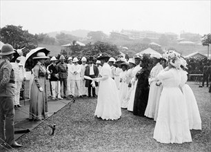 African women at a royal reception. The Duchess of Connaught addresses a group of local African