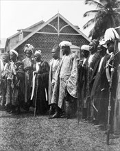 Bechuanaland chiefs await the Duke of Connaught. A number of finely dressed Bechuanaland chiefs