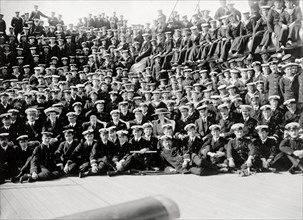 Crew of the S.S. Balmoral Castle. The Duke and Duchess of Connaught (second row) assemble for a