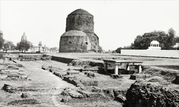 The Dhamekh Stupa. The sacred Dhamekh Stupa, a dome-shaped Buddhist monument built in around 500AD.