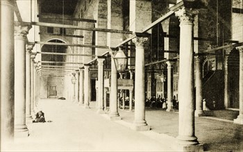 Moerirt Mosque, Cairo. An open colonnade lined with pillars inside the Moerirt Mosque. Cairo, circa