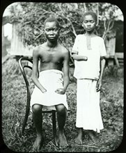 Two mutilated children. Portrait of two mutilated children: victims of atrocities committed under