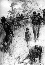 An African slave caravan. An African slave caravan comprising men, women and children, is marched