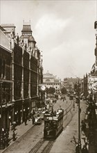 The Hayes, Cardiff. View along The Hayes, a street in central Cardiff, showing an open-top electric