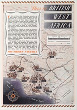 Map of 'British West Africa', 1952. A page taken from the 1952 'Empire Youth Album', entitled 'This
