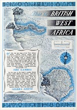 British map of Western Africa, 1952. A page taken from the 1952 'Empire Youth Album', entitled