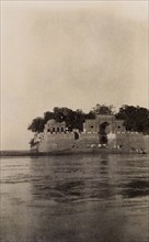 Island shrine of Khwaja Khizr. View across the Indus River looking towards to the shrine of the
