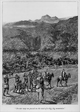 A slave caravan. A book illustration depicts a slave caravan of men, women and children being