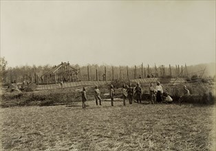Stockade built by Lieutenant Chapman. British and Indian soldiers pause for the camera during the