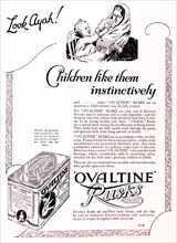 Children like them instinctively'. A full-page advertisement for 'Ovaltine Rusks', taken from the