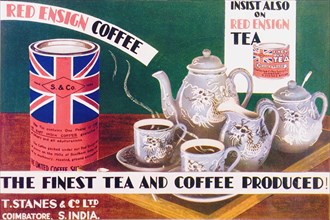 The finest tea and coffee produced'. A half-page advertisement for 'Red Ensign' coffee and tea,