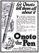 Let "Onoto" tell them all about it'. A quarter-page advertisement for the 'Onoto' fountain pen,